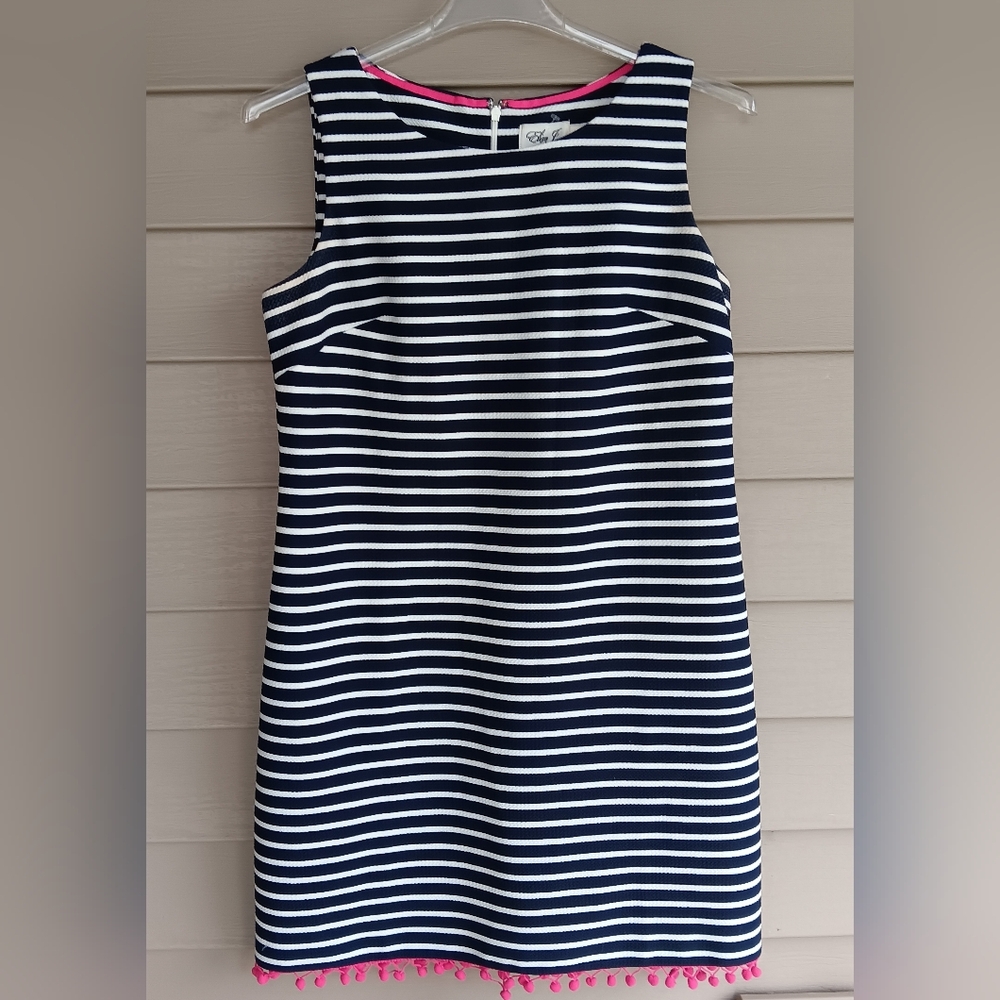 Eliza J Navy and White Striped Midi Dress